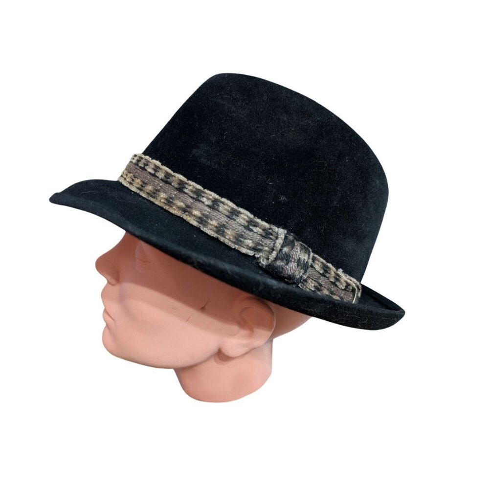 Biltmore Velvet Velour Black Fedora Hat 22 in Around Vintage Made in Canada